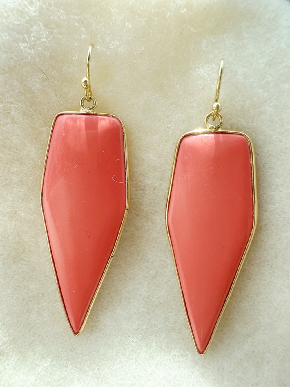 Gold-Trim Coral - Tone Drop Geometric Pendant Earrings